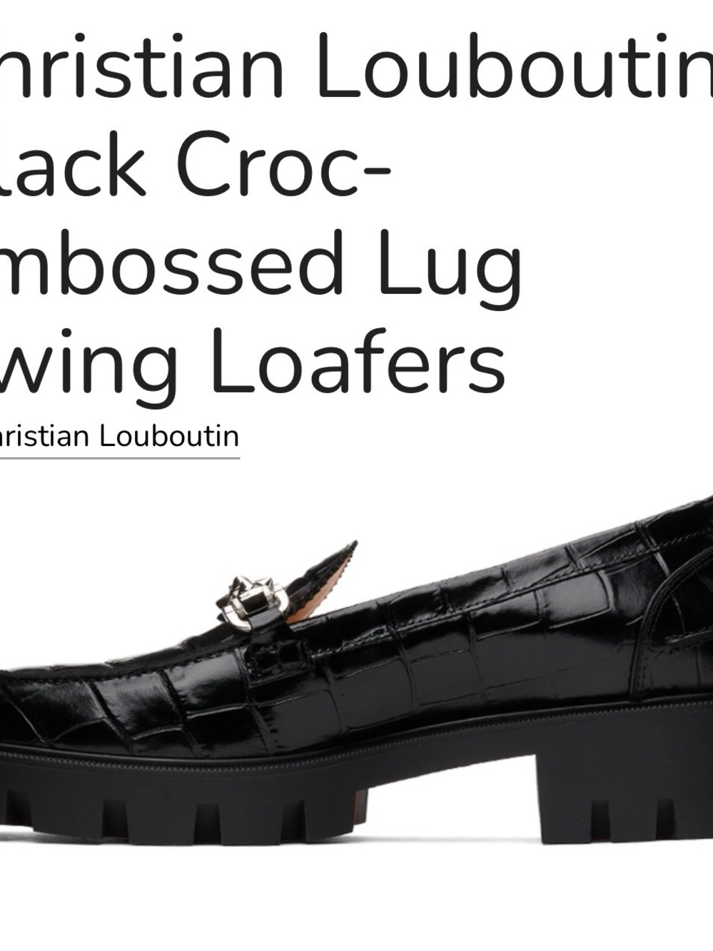 Christian Louboutin Black Croc-Embossed Lug Slip-On Loafers